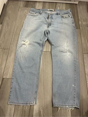 Levi's Light Blue Men's Straight Jeans with Distressed Detail